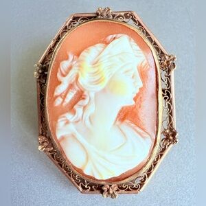 Antique 10k Yellow And Rose Gold Two Tone Carved Cameo Brooch Pin Pendan…